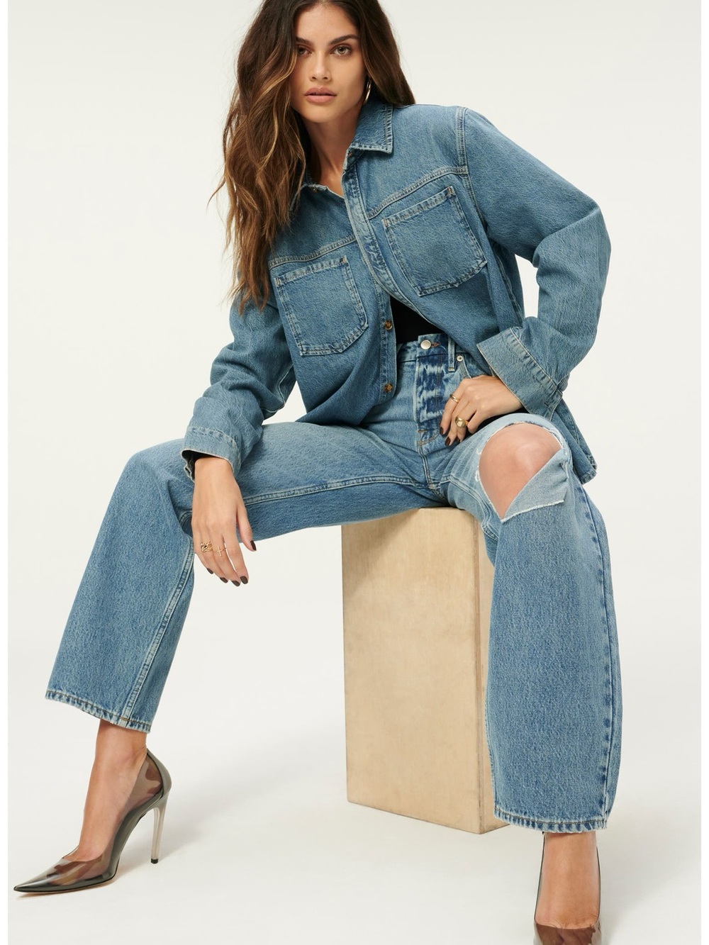 GOOD AMERICAN Good 90’s Duster Wide Leg Cotton Jeans